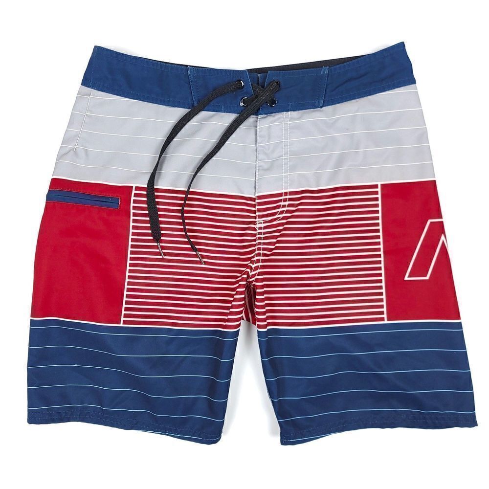 ANALOG Color Block Striped Board Shorts Swim Trunks Flag Red White Blue Mens 31